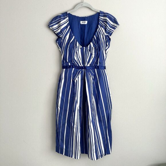 Moschino Dresses & Skirts - MOSCHINO Blue White Dress Knee Length Size 42 US 8 Made in Italy Short Sleeve